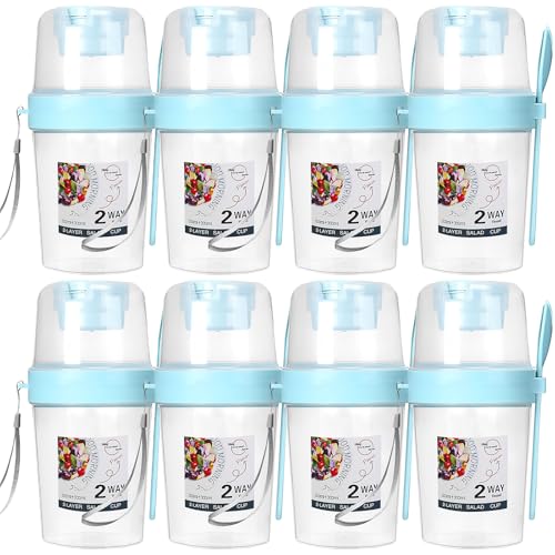 8 Pack Yogurt Parfait Cups with Lids and Spoons, 26 oz Breakfast Cereal On The Go Cups with Topping Compartments Reusable Plastic Overnight Oats Container for Oatmeal Cereal