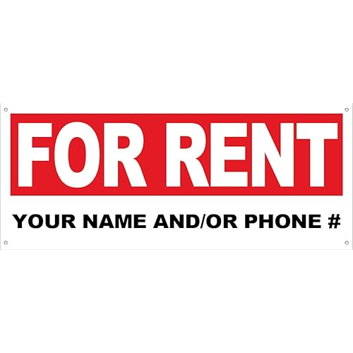 4 Less Co 20x48 Inch FOR RENT Vinyl Banner Sign with Grommet (Custom Your Name and/or Phone)