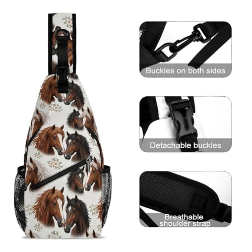 Fashion Dress Decor Sling Backpack Shoulder Bag, Day Pack, Chest Shoulder Bag For Travel Shopping Horse3