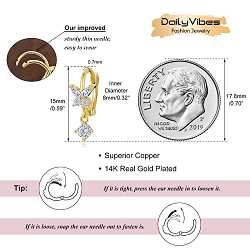 Image of DAILY VIBES Dainty Butterfly Cross CZ Small Huggie Hoop Earrings for Women