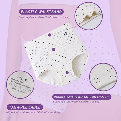 Womens Underwear Pima Cotton High Waisted Ladies Panties Full Coverage Briefs 8 Pack (Regular & Plus Size)3