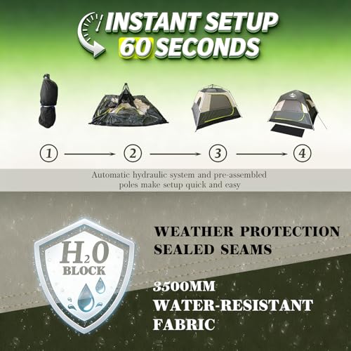 4-Person Instant Camping Tent - Waterproof Pop-Up Tents with Rainfly, Large Family Tent with Pre-Attached Poles, Quick Setup in 60 Seconds - Image 3