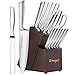 Emojoy, set di 16 coltelli da cucina con forchetta da intaglio, manico in acciaio inox per coltelli da chef con blocco di legno, perfetto come regalo