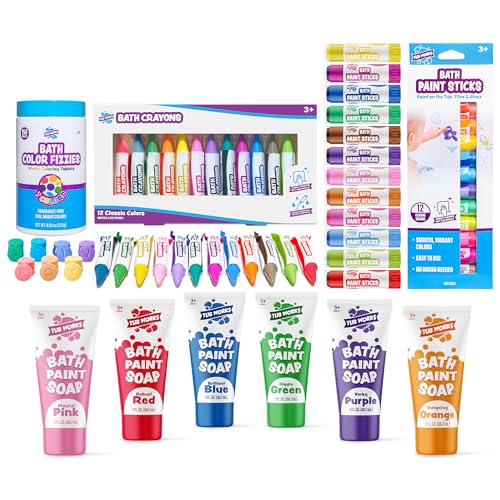 Image of Tub Works® My Bath Art™ Kids Bath Set | Nontoxic | Fizzy Bath Color Tablets (150 Count), Smooth™ Bath Crayons (12 Pack), Bath Paint Soap (6 Pack) & Bath Paint Sticks™ (12 Pack) | Toddler Bath Toys