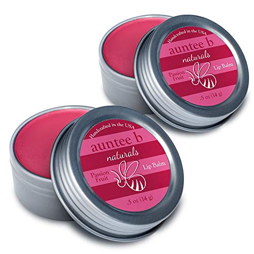 Auntee B Naturals Moisturizing Organic Lip Balm (Passion Fruit) - 2 Pack, 0.5oz - All Natural, Non-Toxic, Gluten-Free