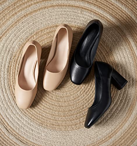 YooPrettyz Women Office Leather Pump Shoe Daily Wear Work Pump Block Heel Square Toe Polished Mid Heels3