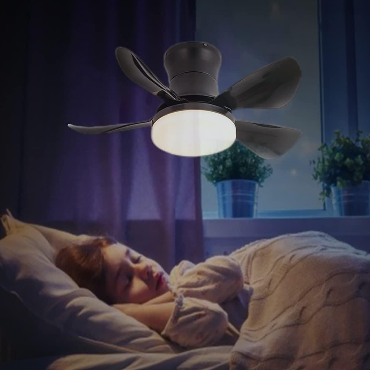 YUEGOO Ceiling Fans with Lamps,32In Ceiling Fan with Light Reversible 3 Colors Dimmable Silent Remote Control Bedroom Fan Ceiling Lights Indoor Dining Room Ceiling Fan Light/Black