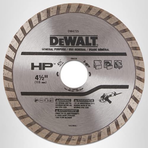 DEWALT Diamond Blade for Masonry, Dry Cutting, Continuous Rim, 7/8-Inch Arbor, 4-1/2-Inch (DW4725)