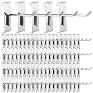 Zonon 100 Pcs Gridwall Hooks Display Hooks 2/4/ 6 Inch Metal Grid Wall Hangers Gridwall Pegs Accessories for Retail Garage Shop Commercial Wire Panel Hanging(4 Inch,Silver)
