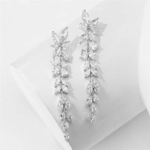 Earrings Luxury Marquise Cluster Shiny Leaf Shape Cubic Zirconia Long Dangle Drop Earrings For Brides Wedding Jewelry By Sgdfdju (Metal Color : Antique Copper Plated) #TOP4