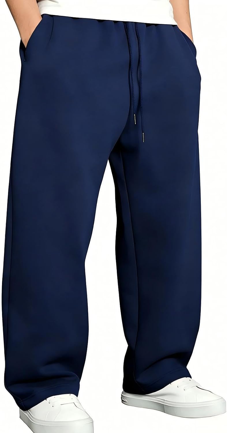 Qekoma Men's Casual Baggy Sweatpants Elastic Drawstring Waist Wide Leg Lounge Pants Streetwear with Pockets