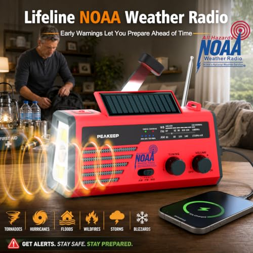 Peakeep NOAA Emergency Weather Radio Alert with Crank Solar Battery Powered - Image 2