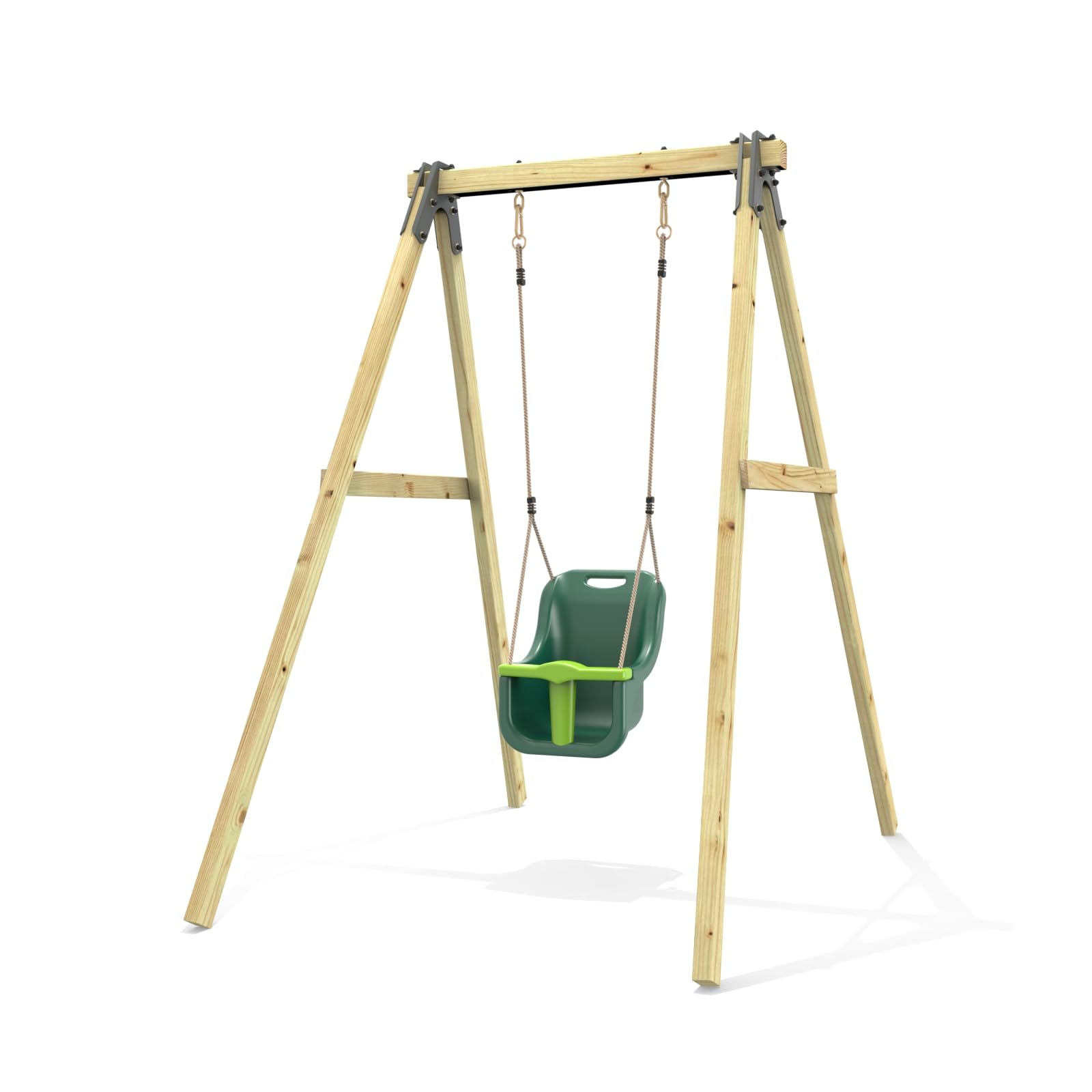Rebo Green Glide Wooden Single Swing Set With Swing Seat – Dandelion (Dark Baby Swing) | Outdoortoys | Kids Outdoor Wooden Play Equipment For Gardens, Frame & Accessories Included