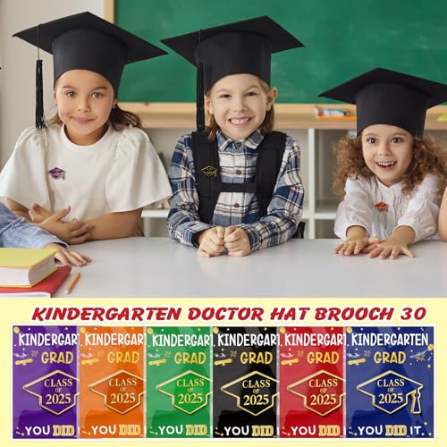 Image of 30 Pcs Kindergarten Graduation Gift Class of 2025 Graduation Pins Bulk Cap Emblem Lapel Pins with Card Souvenir Congrats Gift for Kindergarten
