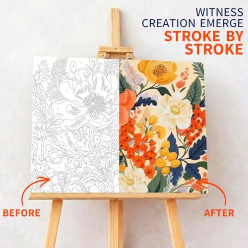Image of Art Therapy Pcn23 Linen Canvas DIY Paint by Numbers Kit 15 x 20 Inch for Adults and Kids with 2 Set of Acrylic Oil Painting Colors with Brushes for Stress Relief & Home Decoration (Soft Morning Florals)