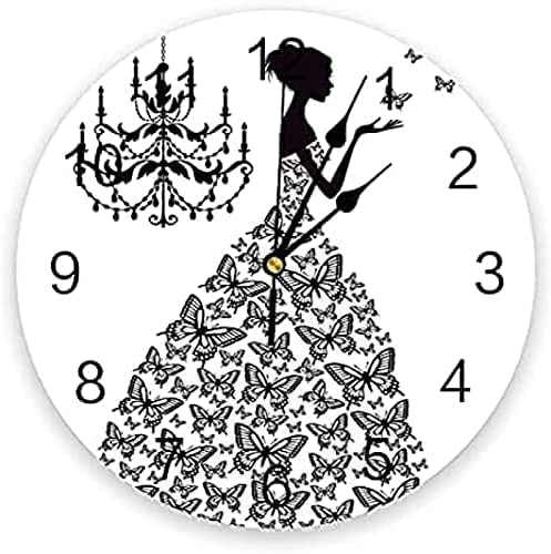 Reloj pared Relojes de pared modernos para sala de estar, vestidos de mariposa, lámpara de araña para niña, reloj de pared nuevo en blanco y negro, reloj de sala de estar moderno, relojes de decoració Cover