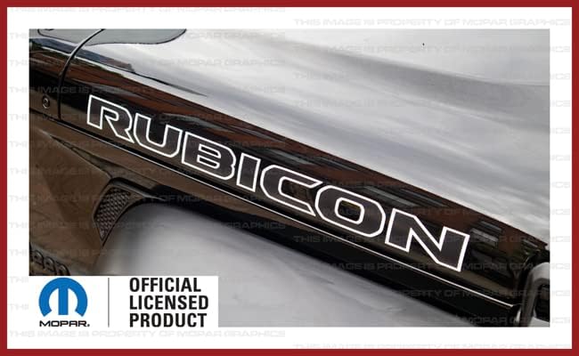 Miniatura 4 de Decal Mods Rubicon Hood - Calcomanía gráfica de vinilo para Jeep RubiconGladiator JLJT (2018-2024), negro con contorno blanco FBWO (juego de 2)