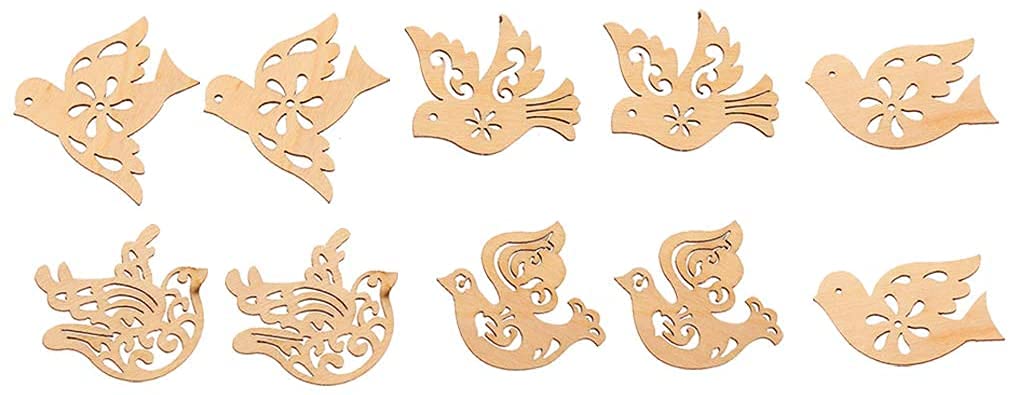 AmericanElm 10 Pieces Unfinished Wooden Birds for Home Décor, MDF Cutout Shapes Embellishment, Wood Craft Slices for DIY Scrapbooking Card Making Decorations (PM3-CO-BIRD-P10_Beige_4.5 in)-image-1