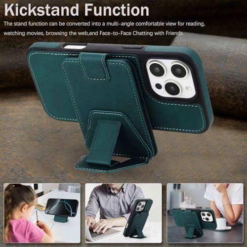 Funda para iPhone 17 Pro Max de cuero magnética con soporte extraíble verde 4