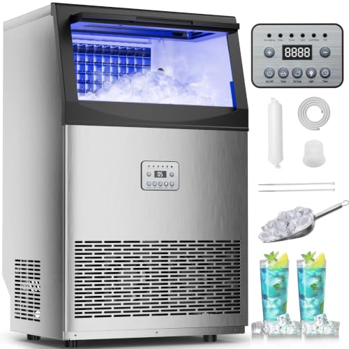 Image of Mountman Commercial Ice Maker,150lbs /24H,50 Cubes in 14 Mins,Stainless Steel Ice Machine with 50lbs Storage Capacity,Self-Cleaning,Water Filter,Under Counter /Freestanding Ice Maker for Cafe,Home