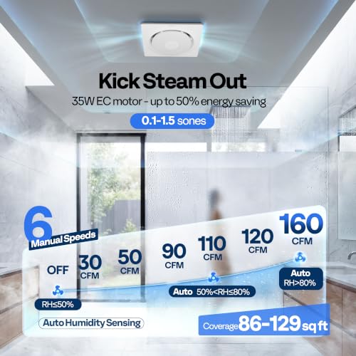 Image of VIVOHOME APP Control Bathroom Exhaust Fan with Bluetooth Speaker, 160CFM