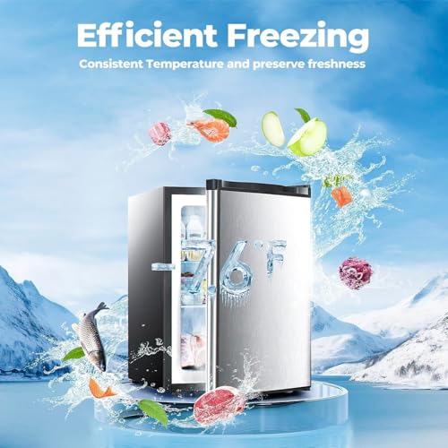 Electactic 2.1 Cu.ft Small Freezer, Mini Upright Freezer with 7 Adjustable Thermostat, Removable Shelves, Reversible Single Door, for Bedroom/Home/Dorms/Apartment (Silver) by Electactic - Used condition - US$174.98