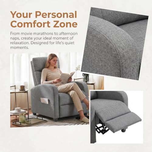 Image of Manual Recliner Chair, Oversized Lazy Boy Reclining Sofa with Adjustable Backrest & Extended Footrest, Ergonomic Single Recliner Couch for Home Theater Seating, Living Room, Bedroom, Gray