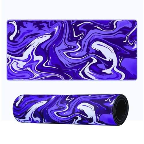 Image of Extended Desk Mat 458 x 915 mm | Premium Abstract Purple Mouse Pad with Stitched Edges | 3mm Thick Non-Slip Desk Pad for Gaming, Office & Workstation