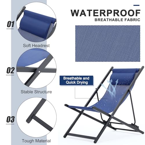 Menkxi HEN-MENKXI-2117 2 Pcs Patio Sling Chairs Outdoor Folding Poolside Chair With Pillow Adjustable 5 Levels Reclining Chairs Portable Beach Chairs Waterproof Breathable Mesh Aluminum Frame thumb #3