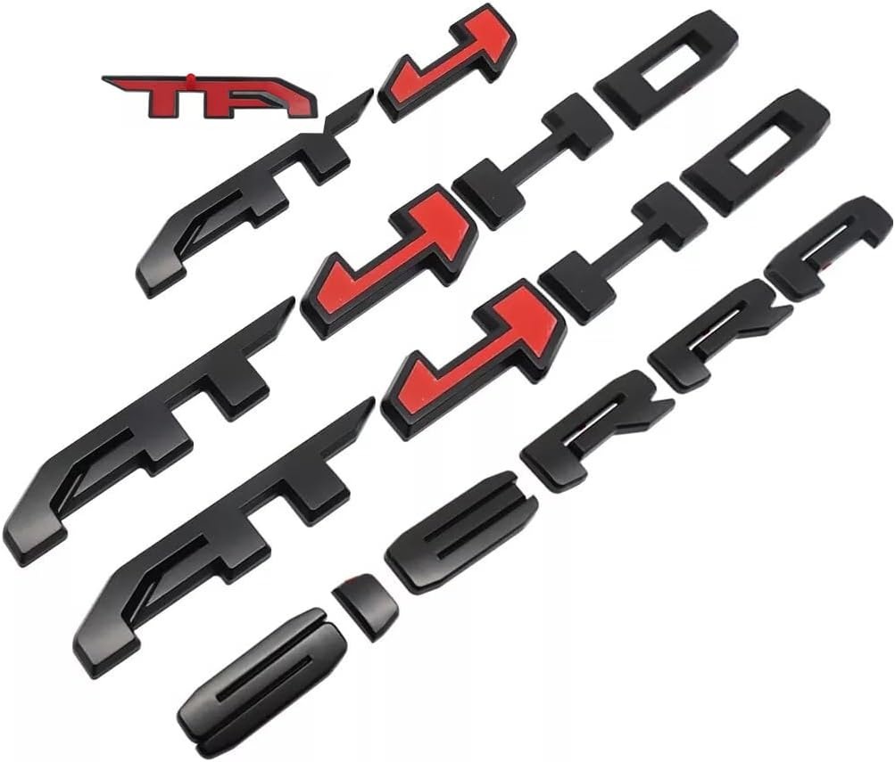 4Pcs AT4 HD Emblem Sierra Letters 3D Side Door Rear Tailgate Badge Sticker Decal NamePlate 85002068 Replacement for Sierra 1500 2500HD 3500HD Canyon (Gloss Black Red)