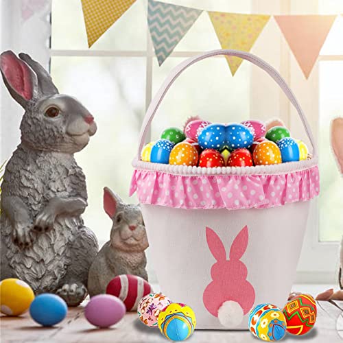 Image of Easter Bunny Baskets for Kids Empty Egg Hunt Bags, Rabbit Buckets with Handle for Carrying Candy Cute Stuffed Easter Festival Gifts