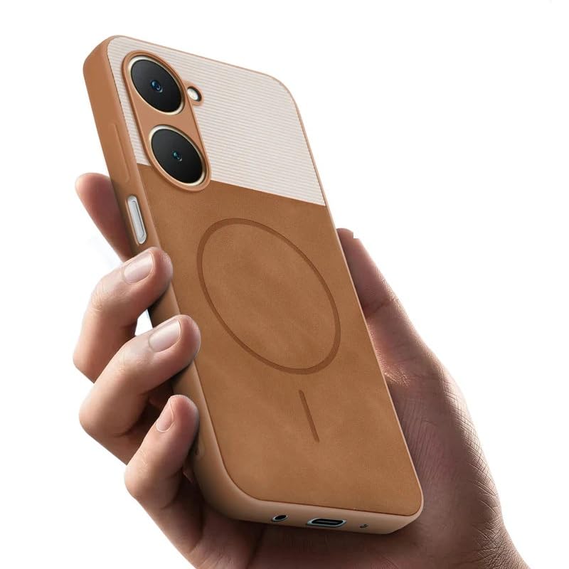 Image of Bintage case Macc-Safe Design Hard Light Weight Back Case | Soft Border Camera Protect | Dual PU Leather Finish Back Cover Compatible for Vivo Y03 /Vivo Y18 / T3 Lite - White & Brown