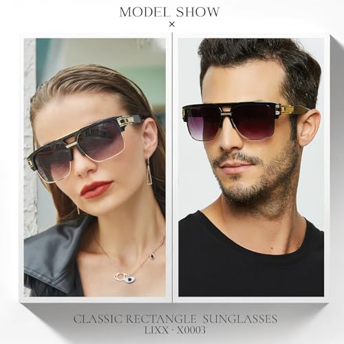LIXX Retro Pilot Sunglasses Gold Metal Accents, Flat-Topped Double Bridge, Rectangular Frame, UV400 Protection, Modern Chic4