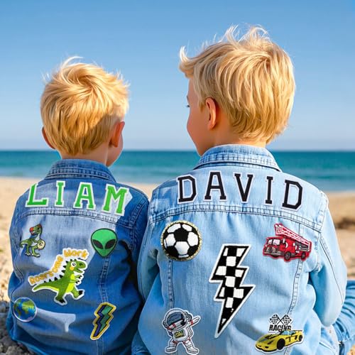Personalized Boys Denim Jacket with Names, Custom Boys Jean Jackets Clothes, Outerwear Spring & Fall Long Sleeve Jackets for Toddler, Boys Birthday Easter Gifts for 1-14 Year Old2