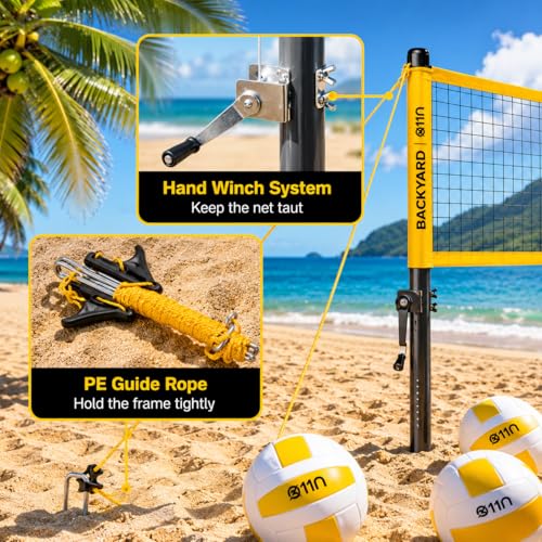 Image of A11N SPORTS Outdoor Volleyball and Badminton Combo Set - Includes Adjustable Height Anti-Sag Net, Volleyball, Air Pump, 4 Badminton Rackets, 2 Shuttlecocks, Boundary Line Marker, and Carrying Bag