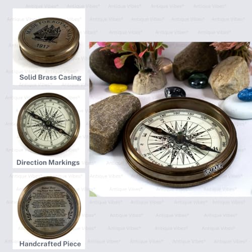 Brújula de latón estilo vintage Antique Vibes con poema de Robert Frost, herramienta de navegación para senderismo y supervivencia, coleccionable artesanal miniatura 4
