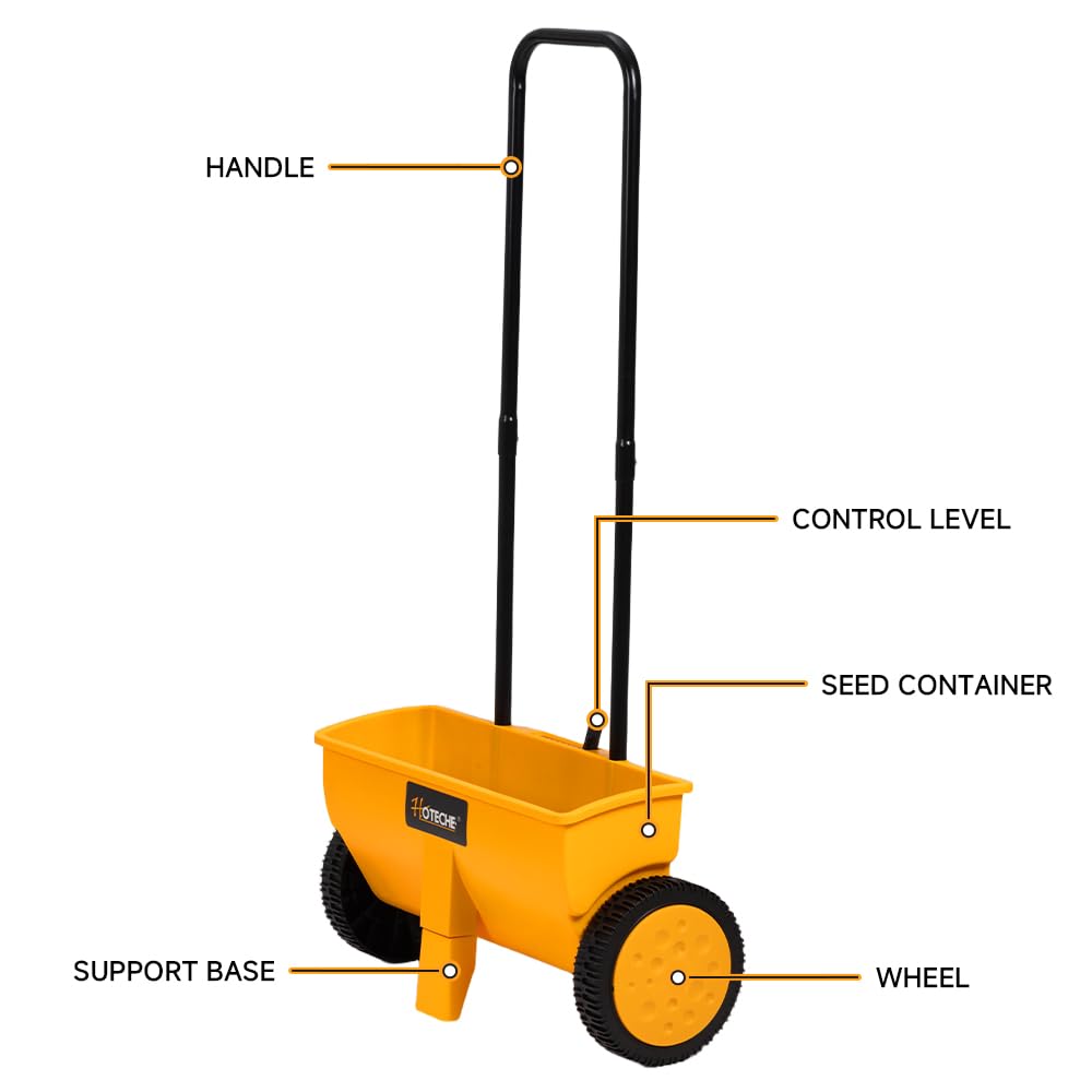 Hoteche 12L Streuwagen, 450MM Arbeitsbreite, Orange-Schwarz, Farbbox