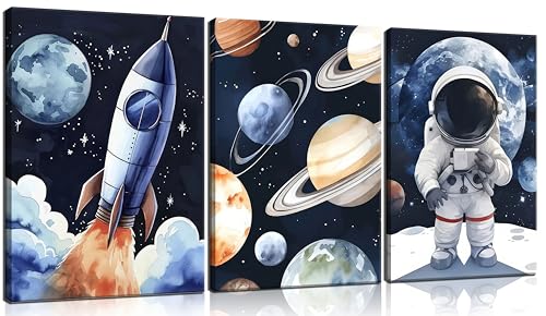 3pcs Astronaut Canvas Wall Art Nursery Space Adventure Posters Prints