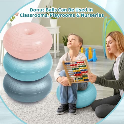 Image of Lewtemi 1 /2 /3 Pcs Flexible Seating for Classroom Elementary 20 Inch Yoga Ball Chair for Kids Wobble Chair for Sensory Kids Large Donut Ball Seats with Inflator for School Office