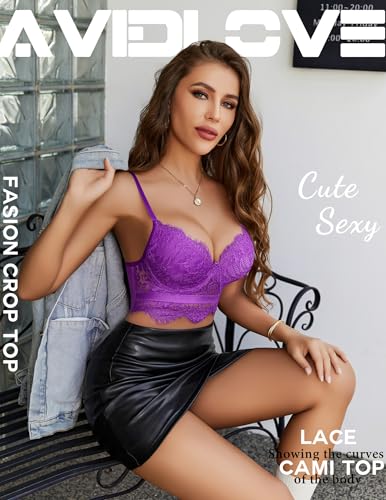 Image of Avidlove Lace Bralettes for Women Y2k Strap Bustier Cami Top V Neck Camisole Lingerie