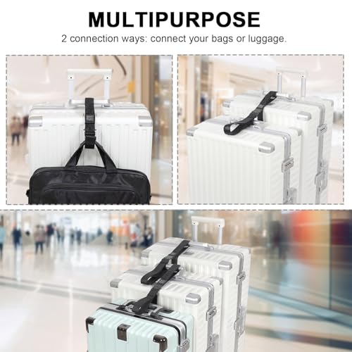 Image of Luggage Straps, Stretchable Luggage Connector Straps for Suitcases, Metal Buckle Add A Bag Adjustable Attachment Accessories Belts (Black-All Metal Buckle, 1.25 inch W)