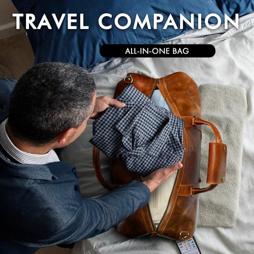 ELIZO Large Leather Duffle Bag For Men Women Big REAL FULL GRAIN Travel Overnight Weekender Carry On Luggage Sports Gym Bags (Tan 24 Inch) Heritage4