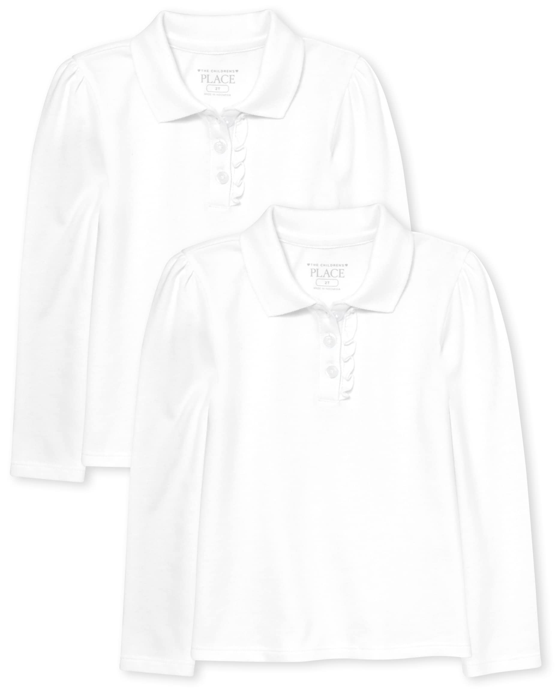 The Children's Place Girls White ' Baby And Toddler Uniform Long Sleeve Ruffle Pique Polo 2-Pack, 5T