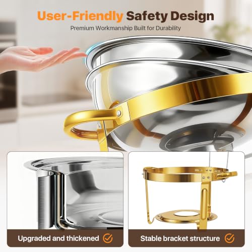 7QT Gold Round Chafing Dish 4 Pack for Buffet Serving Set - Image 4