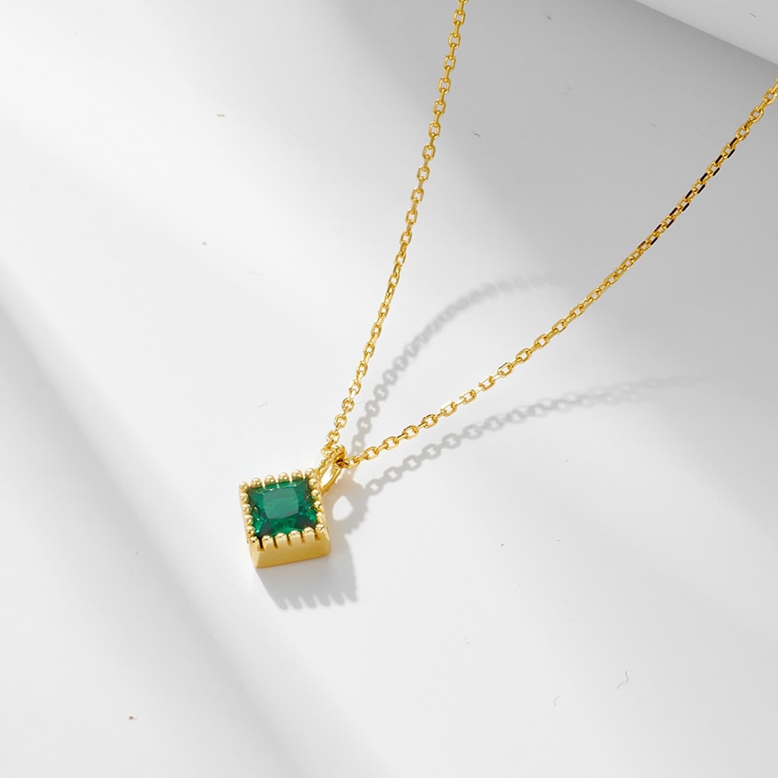 Collane Donna Oro, Collana con Ciondolo Lungo Verde Smeraldo Creato In Laboratorio Catenina Gioielli Vero Oro Giallo 9K/14K/18K Elegante 40+5cm