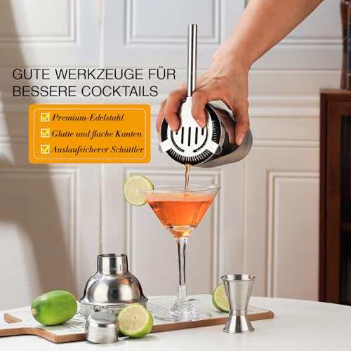 Cocktail Shaker Set, Edelstahl Cocktail Set mit 12 teiligem Bar Zubehör, 750ML Shaker Barkeeper Set mit Ständer, Cocktail Maschine Bar Set für Zuhause, Geschenke für Männer Dad Barkeeper (Silber)
