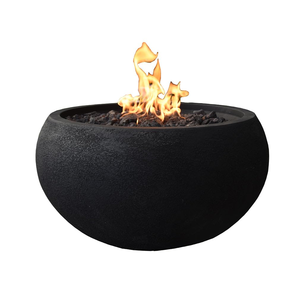 York Concrete Fire Pit 27" x 27" Outdoor Patio Firepit Includes Lava Rocks Modern Fire Pits & Outdoor Fireplaces for Garden, Deck, Indoor & Outdoor Heating