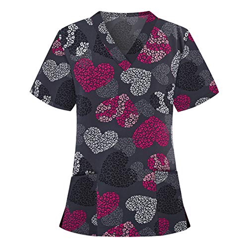 WUXIANG Ropa de Trabajo Mujer Cocina Casaca de Mujer de Manga Corta Mujer Cuello V Uniforme Laboral Hospital Limpieza Casacas Sanitarias Camisa de Manga Corta Ropa de Trabajo Ropa de Hospital #0414 Cover