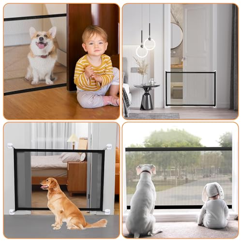 YOUNGSAY 2 STK Hunde Türschutzgitter Treppenschutzgitter, 110 x 72cm Schwarz Treppenschutzgitter Ohne Bohren mit 8 Klebehaken für Treppen, Türen und Flur