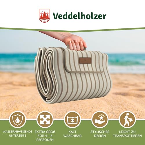 Veddelholzer 200 x 200 cm Beach Picknickdecke wasserdicht, sandfeste Stranddecke XXL isoliert & gepolstert Ideal für Outdoor, Camping, Strand, Park, Festival & Picknick Einfach faltbar & waschbar